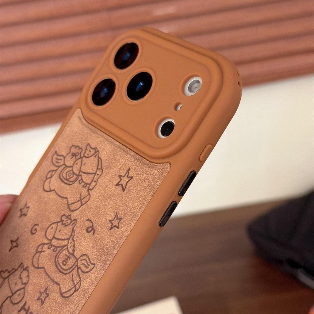 Embossed Brown Lucky Horse iPhone 17 Pro Max Crossbody Case for Autumn & Winter