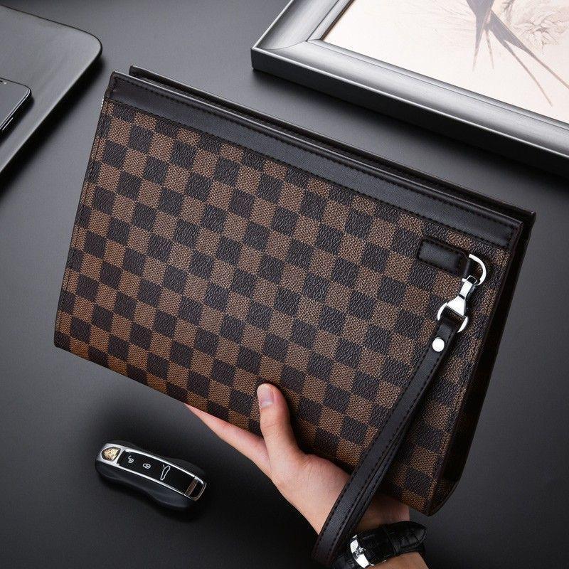 Pochette pour homme en cuir PU Grande capacité Portefeuille Business Casual Avec Bandoulière Chaînette Trajet Quotidien Voyage