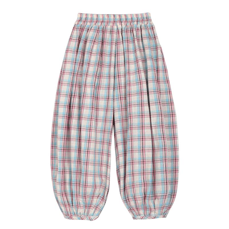 LUSON Girls Loose Plaid Harem Anti-Mosquito Pants 120