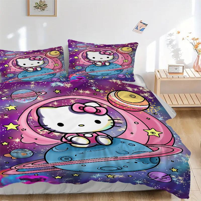 

3pcs Hello Kitty Space Adventure Bedding Set. Soft and Comfortable with No Core Included (1x Duvet Cover + 2x Pillow Covers) yy251031085 135x200cm