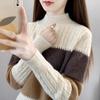 Women's Half Turtleneck Sweater Fall Winter Loose Knit Sweater Top Pullover Knit Jumper Color-blocked Plaid Knitwear