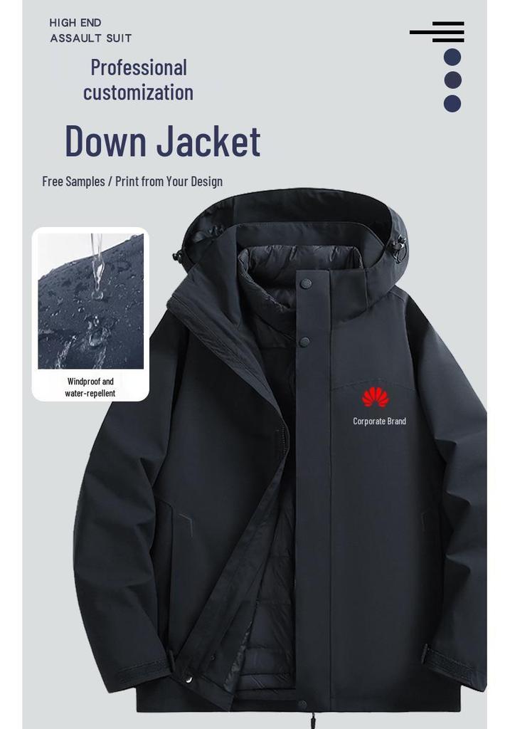Op maat Gemaakte Winddichte en Waterdichte Heren 3-in-1 Outdoor Jas met Logo Bedrukking voor Bedrijfs- en Teamkleding