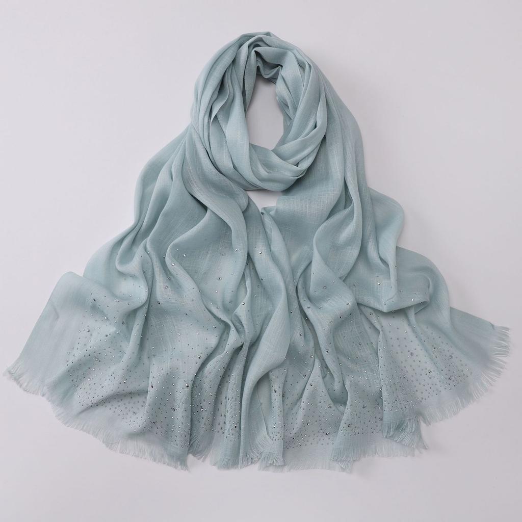 Versatile Solid Color Bamboo Yarn Headscarf With Rhinestones Malay Style Scarf