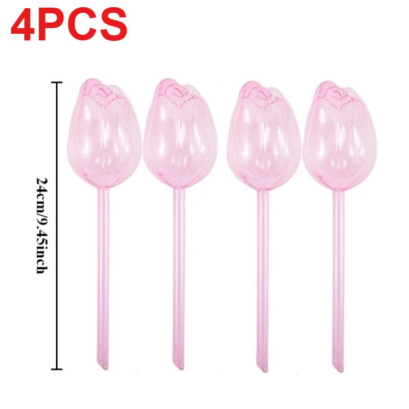 Automatic Plant Watering Bulbs Self Watering Pink Tulip Design Water Feeder Globes for Indoor Outdoor Plants Drip Irrigation
