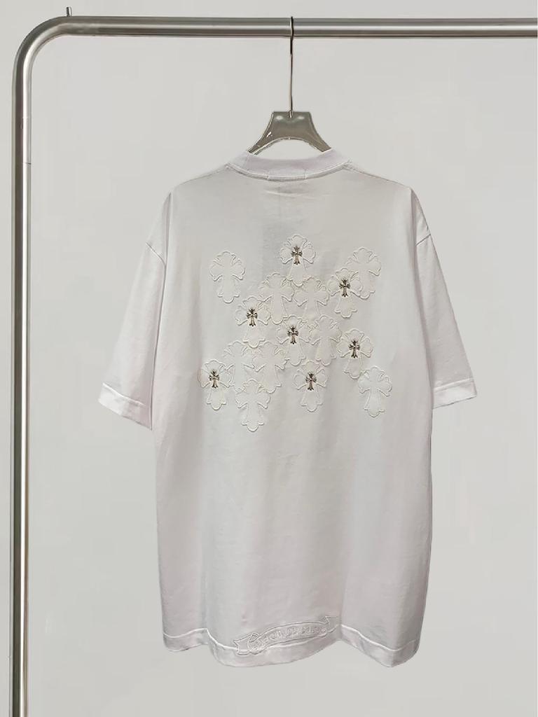 Women's High Version Rhinestone Applique Loose Fit Cotton Cropped T-shirt