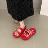 Summer Belt Buckle Fashion Flat-bottomed One-word Shoes Women 2025 New Outer Wear Fairy Wind Soft-soled Seaside Cool Slippers
