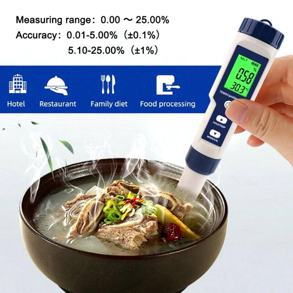 5 in 1 Water Tester Multi-functional Water Quality Tester LCD Digital pH Meter PH EC TDS Salinity Temp Test Tool for Hydroponics