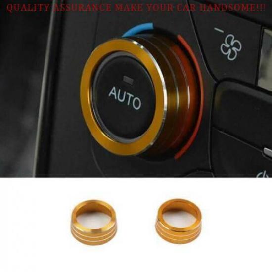 For Ford Focus 2015-2018 Yellow Alloy Central Console AC Knob Cover Trim 2PCS
