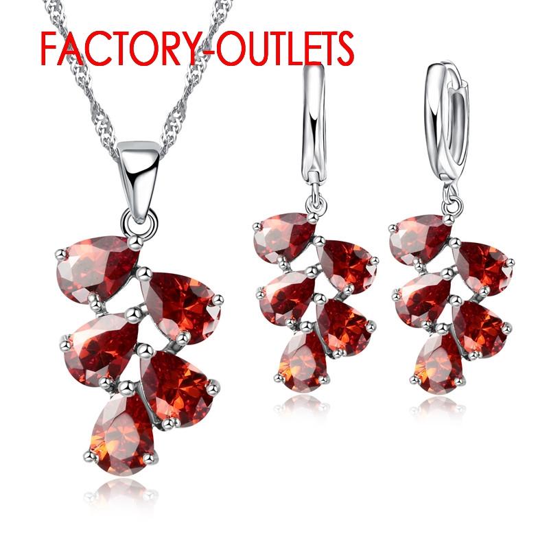 

Наборы из стерлингового серебра 925 пробы и меди с цирконами для невесты, ожерелья с австрийскими кристаллами в форме растений, серьги-кольца, для женщин, девушек, для вечеринки, юбилея красный