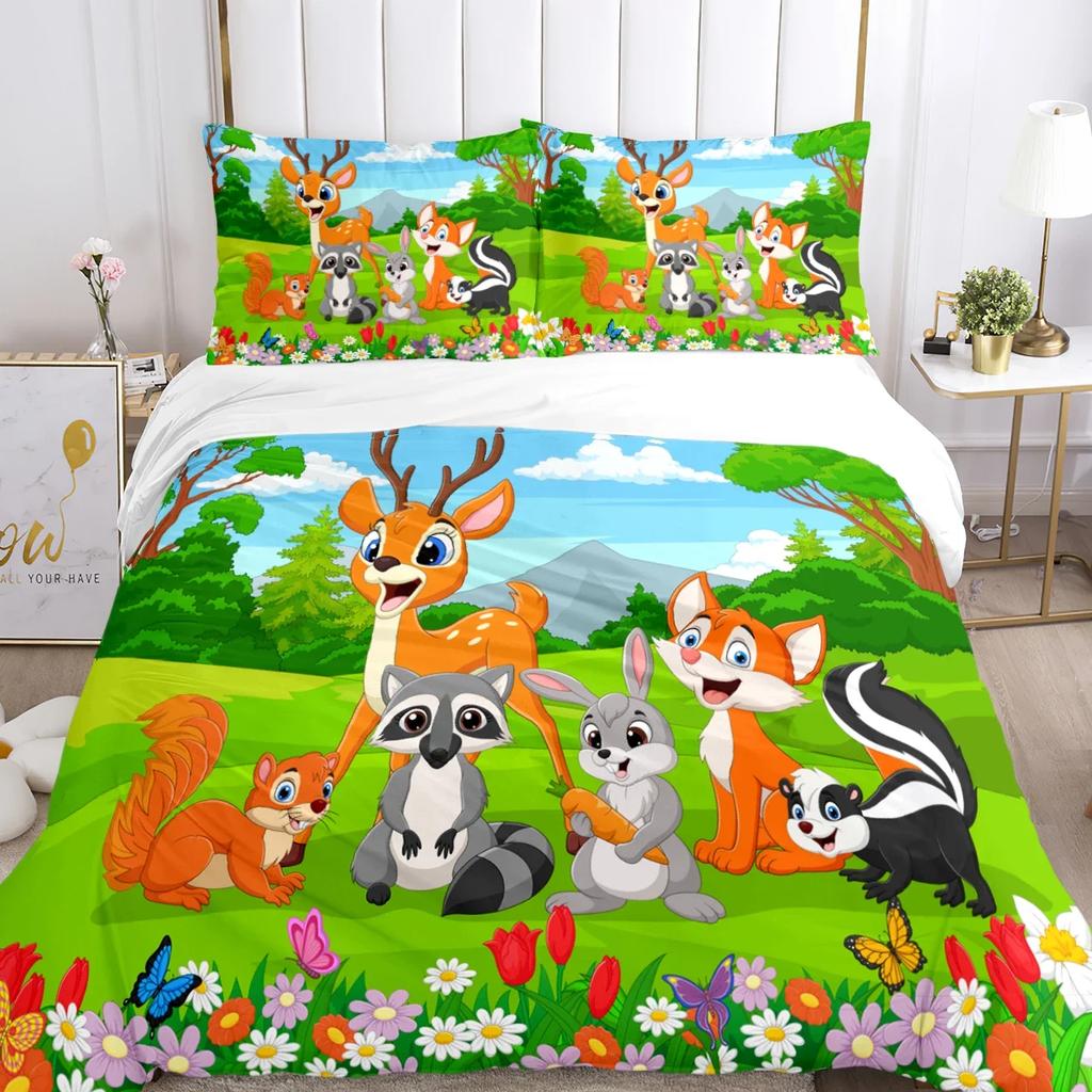 Jungle Animal Comfortable Duvet Quilt Cover Pillowcase Bedding Set Children Bedroom Decoration Home Textile