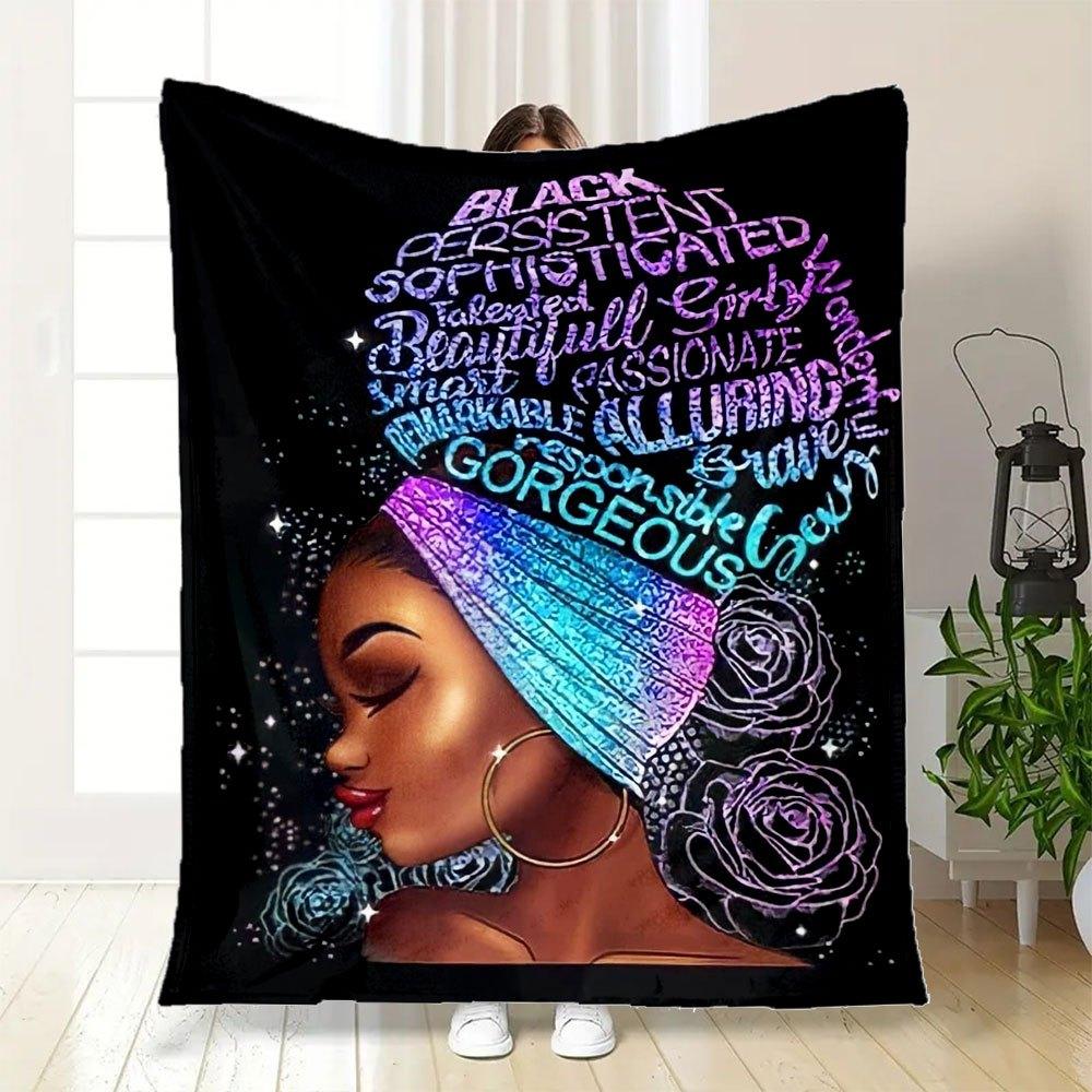 "Black Excellence: Empowering Women with Style and Strength"Blanket Flannel Throw Blanket for Sofa, Bed, Travel, Camping, Office, Couch, Cha