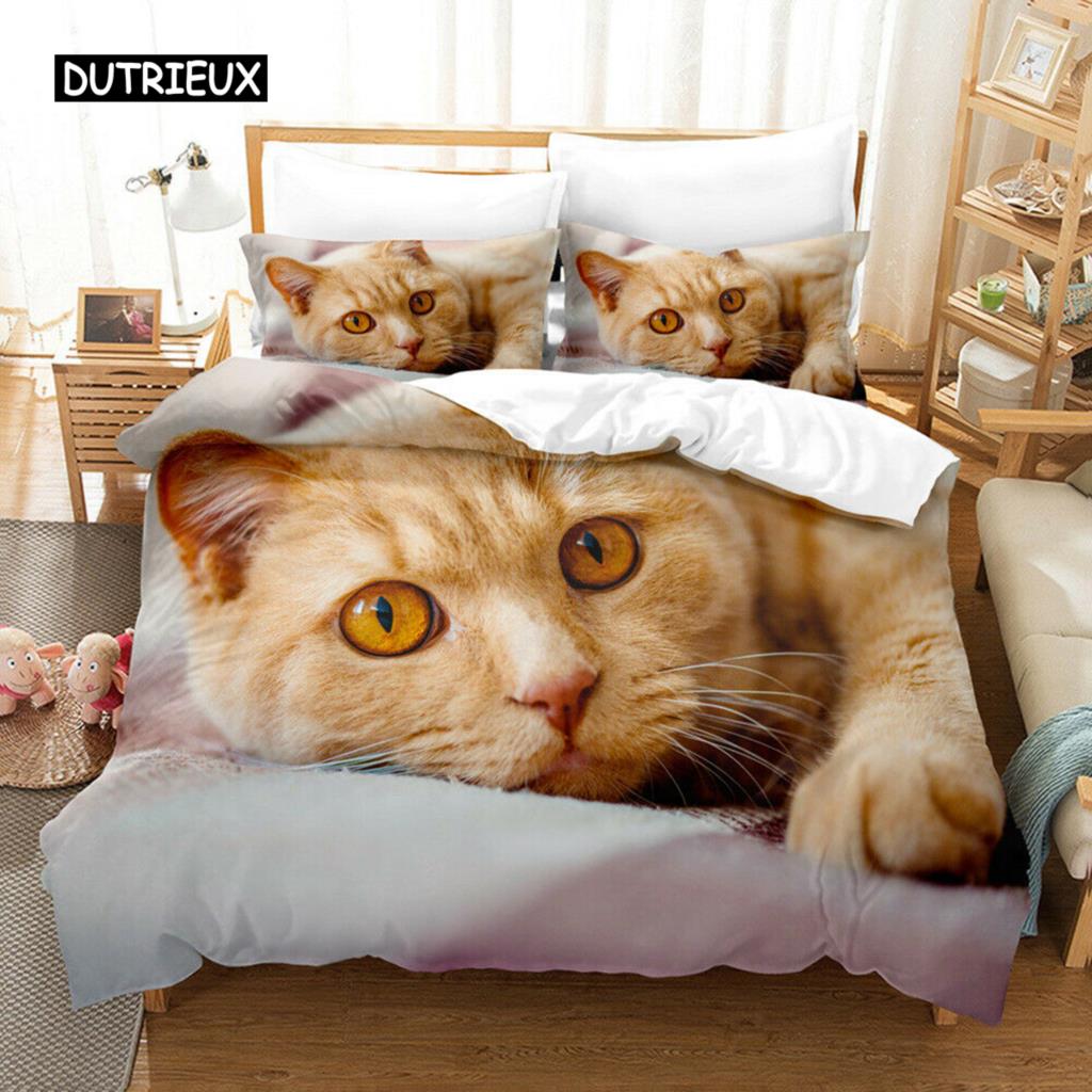 Cat Duvet Cover Set Cat Lover Gifts Bedding for Women Cute Kitten Pattern Bedroom Decor Twin Double Queen King Size Quilt Cover