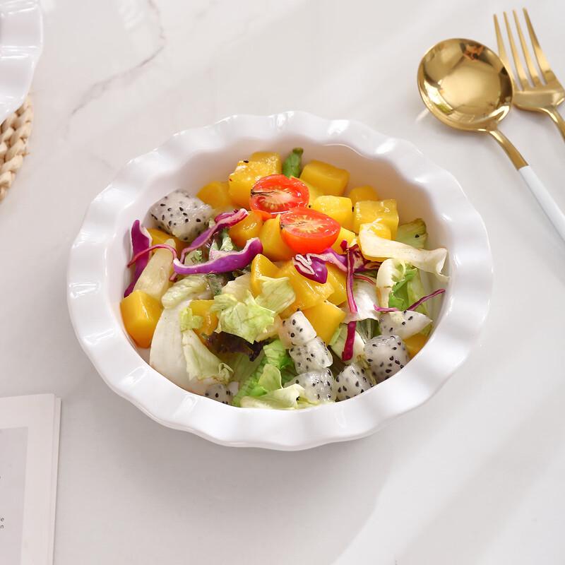 Assiette à dîner en céramique Deou Xingguang Dentelle Blanche Ondulée