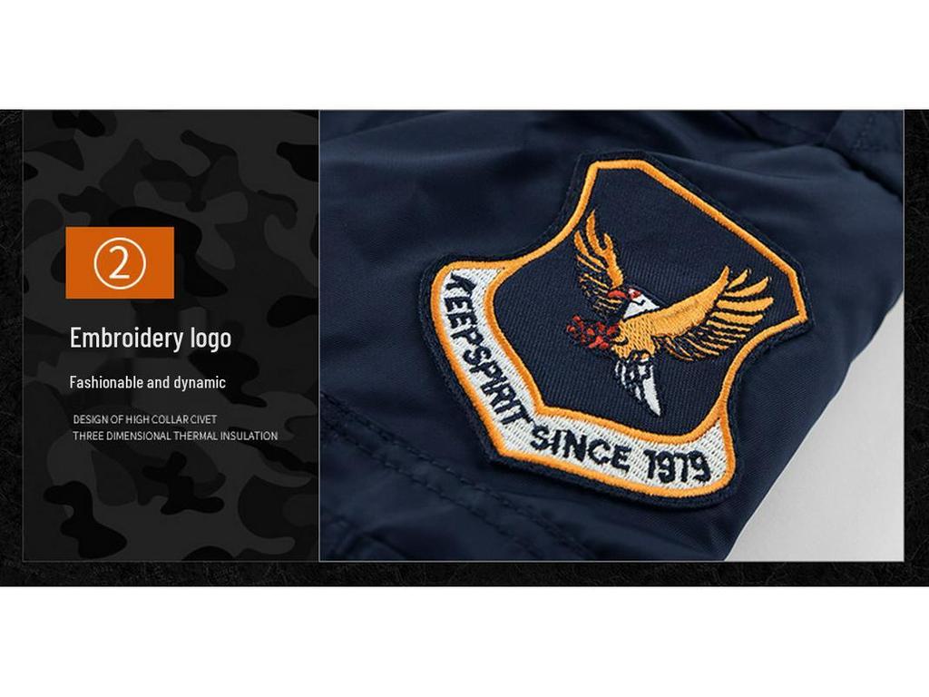 Vyriška didelio dydžio žieminė striukė su stovinčia apykakle - Šilta, stora medvilne paminkštinta pilotų striukė