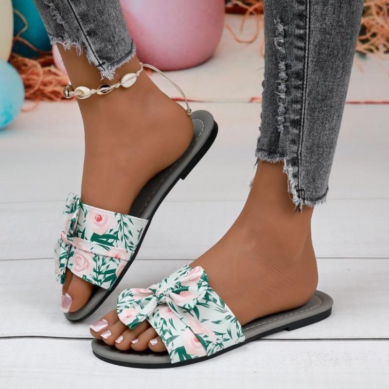 2025 Women's Clip Flip Flops Linen Ladies Floral Print Tongs Femme Bow Slippers Bohe Beach Shoes Straw Men's Flat Sandals Trends