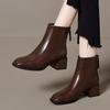 Soft Leather Boots Women's New Autumn and Winter Round Head Thin Boots Square Heel Soft Leather Boots Fashion Boots Women