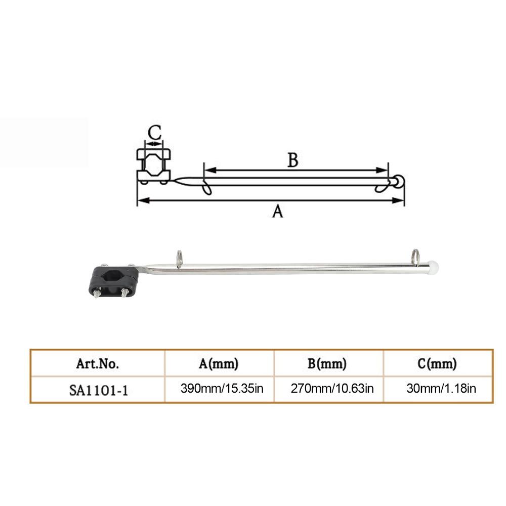 Silver Marine Flag Pole 390mm Flagpole Flag Holder Stand Rail Type Flag Pole  Boats