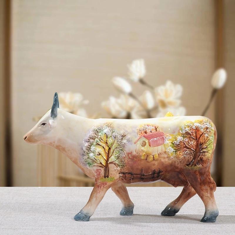 Hand-painted 3D Ceramic Cow Furnishings Bullish Ceramic Decorations American Country Style Home Accessories Exquisite Gifts