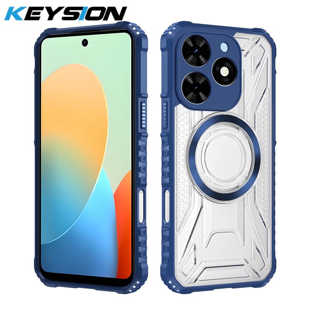 KEYSION Transparent Magnetic Case for TECNO Spark 10 Pro Soft Silicone+PC Heavy Duty Shockproof Phone Cover for Spark 10 4G 10C