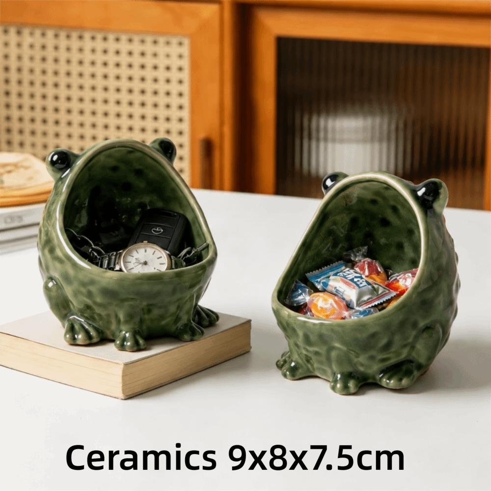 Glossy Finish Animal Jewelry Organizer Ceramic/Resin Frog Storage Bowl Vanity Table Decor