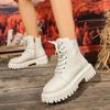Fashion Winter Warm Short Plush Ankle Boots Women Fashion Zip Lace Up Platform Combat Boots Woman Comfy Low Heels Shoes Zapatos De Mujer