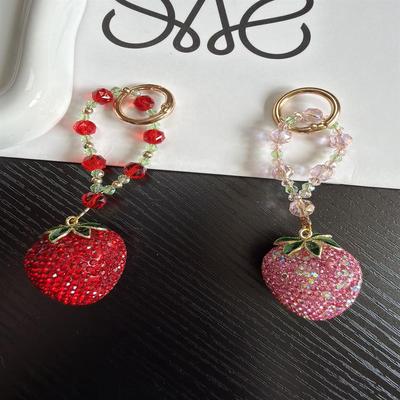 Exquisite Luxury Diamond Strawberry Phone & Bag Charm - Unique Design Lanyard