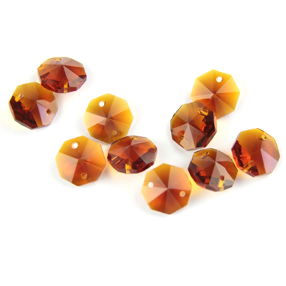 100Pcs 14Mm Crystal Chandelier Parts Glass Octagon Beads In 1 Hole/2 Holes Diy Strand Accessories Sucatchers For Home Decoration