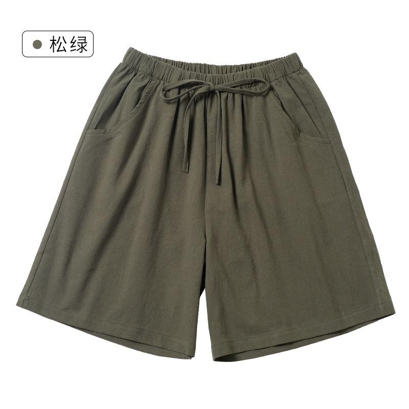 Cotton and Linen Five Quarter Pants Spring Leisure Sports Loose High Waist Wide Leg Pants Casual Shorts Women