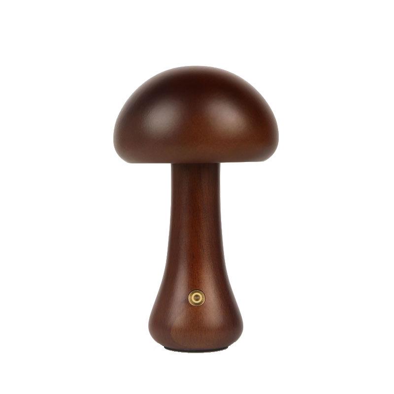 Dimmable Wooden Mushroom Night Light - USB Rechargeable Bedside Lamp with Eye Protection
