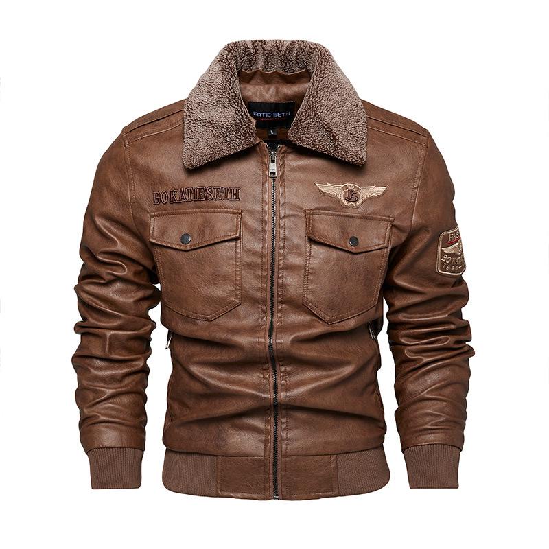 Men's European-American Winter PU Leather Jacket - Velvet Lined, Slim Fit, Lapel Style Outerwear.
