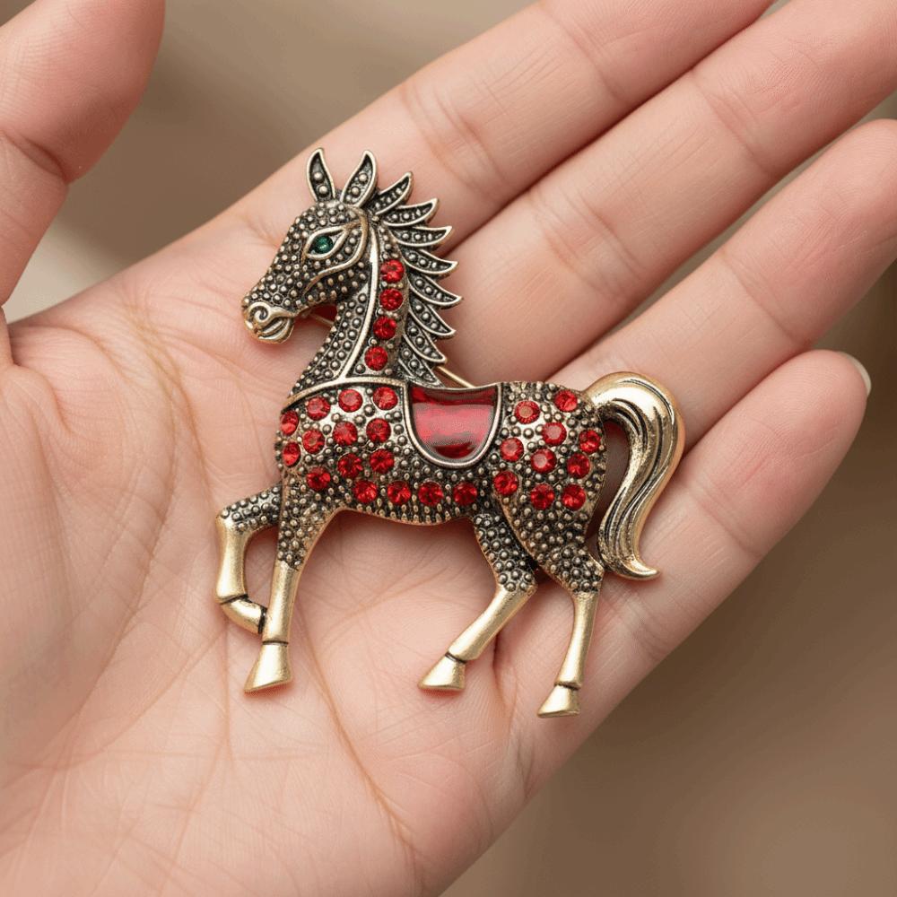 Vintage Rhinestone Horse Brooch Enamel New Year's Accessories Zodiac Horse Lapel Pins  Gift
