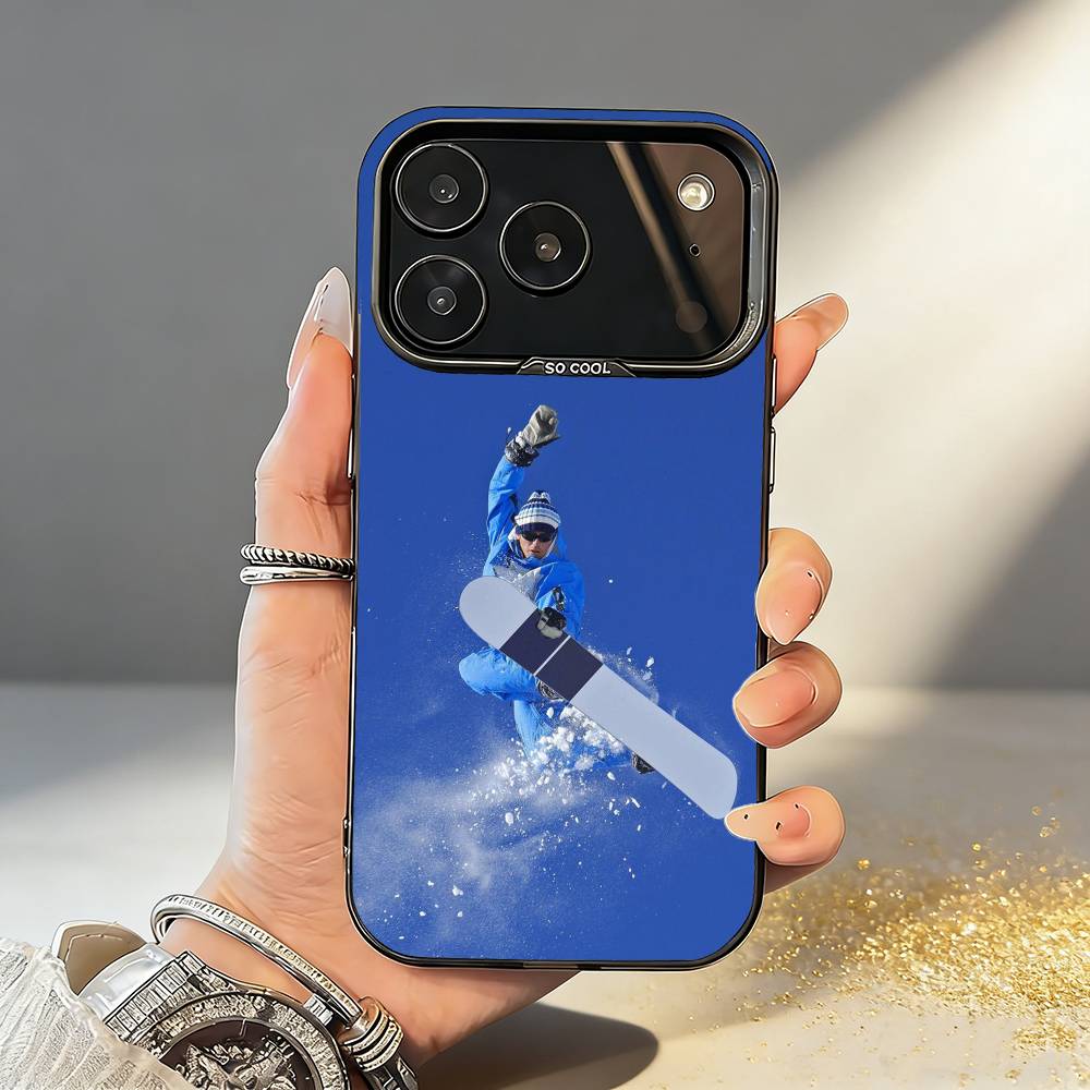 

S-Snow Snowboard Ski Phone Case For iPhone17,16,15,14,13,12,11,Pro,MAX Gray Matte Silicone Black Cover iPhone14Pro