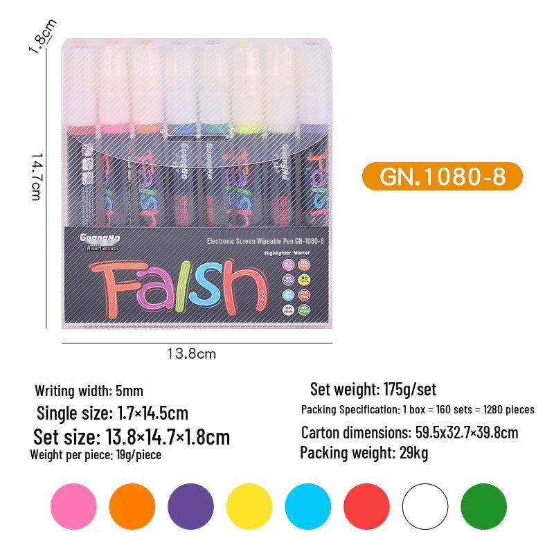 

1080 Erasable Fluorescent Pen Set: 12 LED Colors for Electronic Screens & Fluorescent Boards