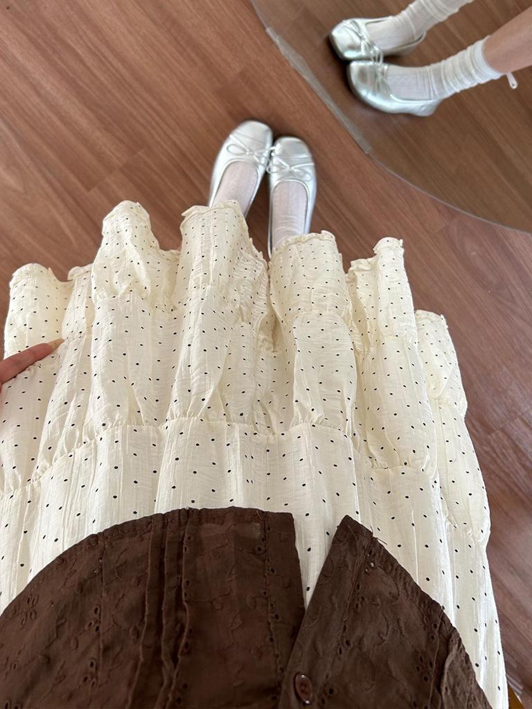 Plus Size Polka Dot Ruffle Hem Midi Skirt - Slimming A-Line Cake Design