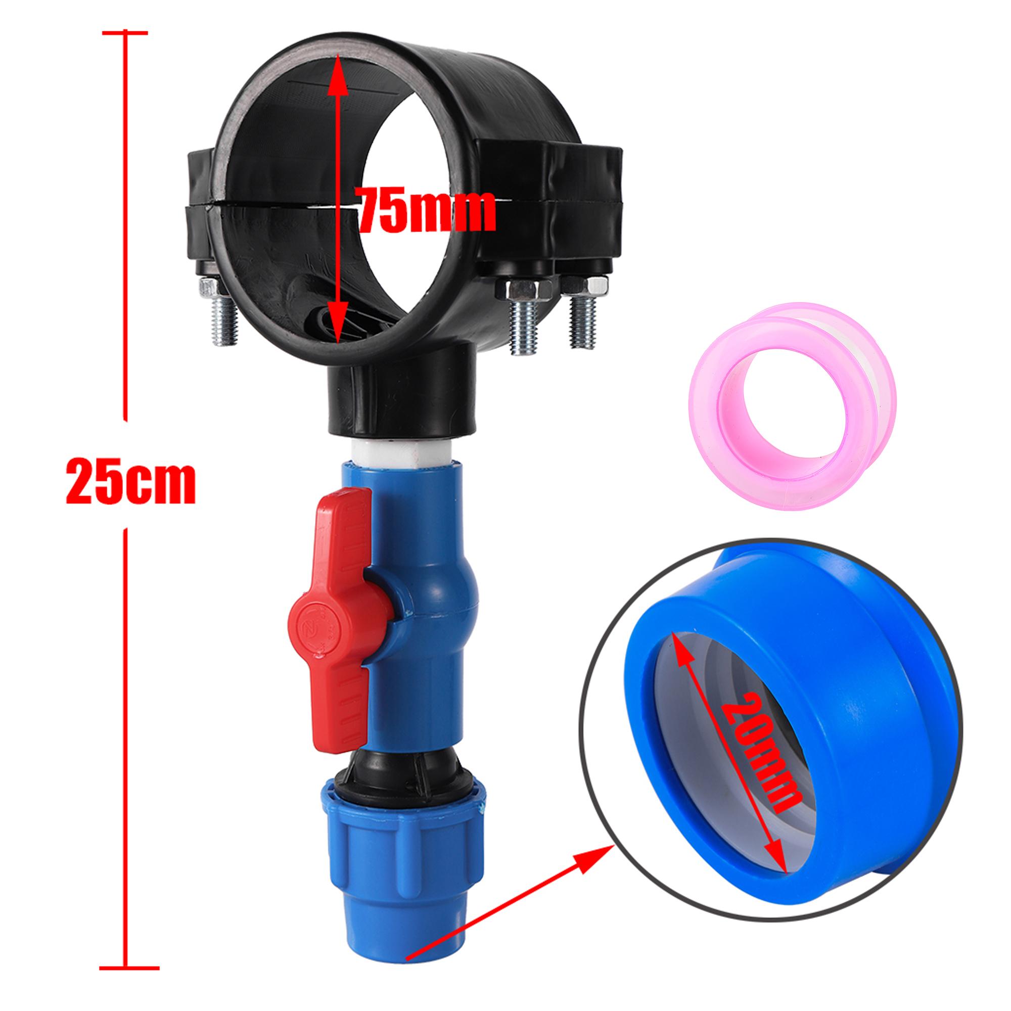 

75mm Clamp Saddle Connector Reducing to 25mm Drain PE Main Pipe Repair Diversion Fitting 3/4 Valve Garden Agriculture Irrigation