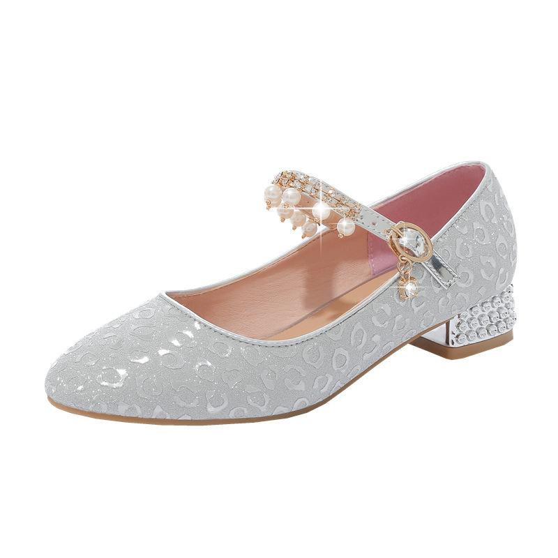 Girls leather shoes high heels little girl piano performance crystal shoes dress catwalk performance princess children shoes spring and autumn