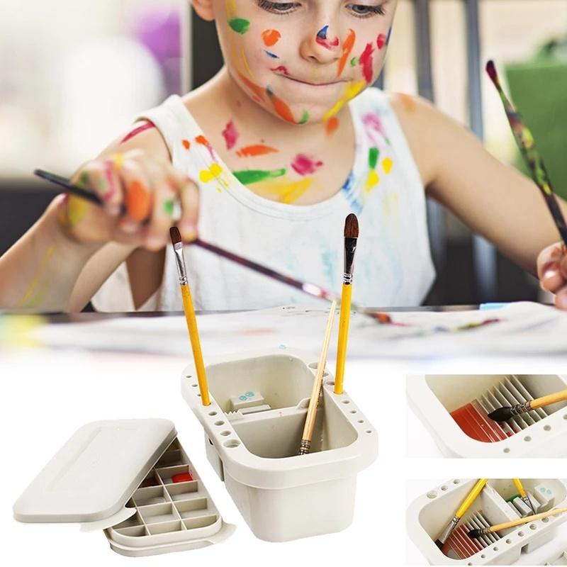 Paint Brush Cleaner Washer Multifunction Basin Holder and Organizer Width Tray Palette Lid 2 Art Sponges Painting Supplies