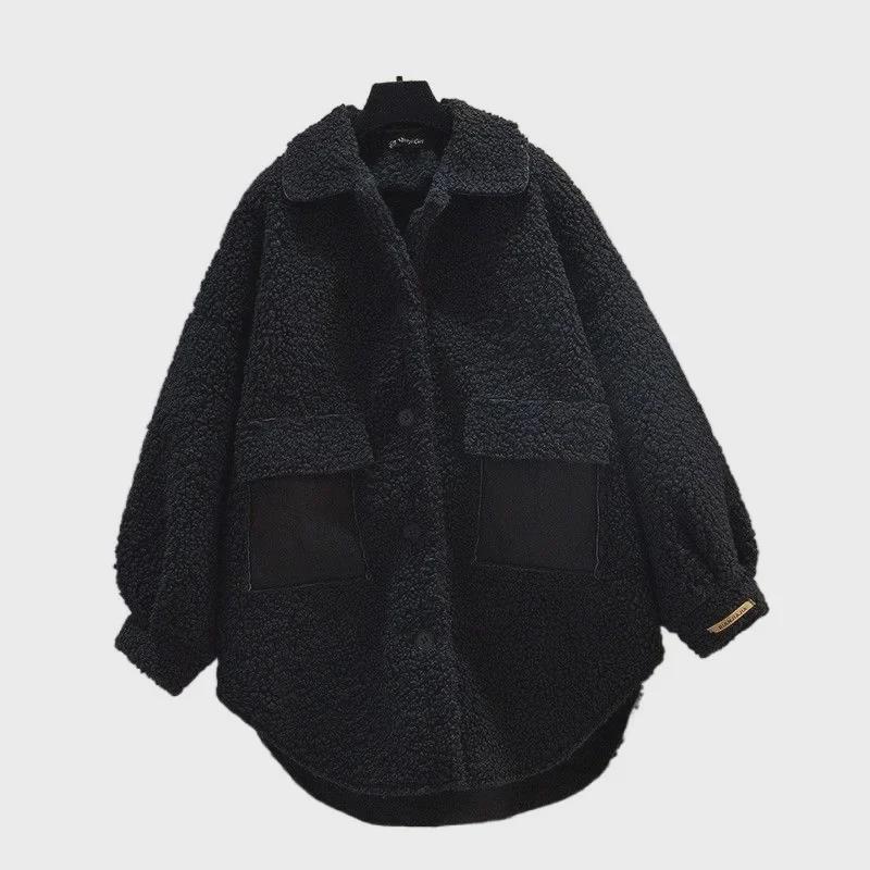 2024 Large Women's Chic Lamb Wool Coat - Slim Fit, Autumn/Winter Hong Kong Style Design