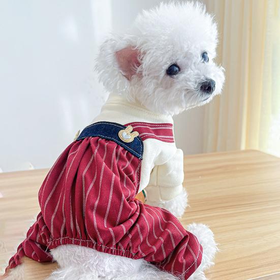 Tuta Jumpsuit per Animali Domestici Morbida Comoda Decorazione Cartone Animato Gatto Cane a Strisce Tutina Abbigliamento Articoli per Animali Domestici