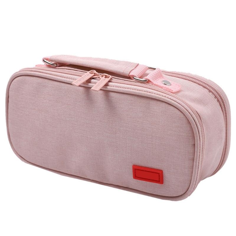 High Capacity Pen Case with Handle 5 Section Canvas Pencil Case Large Pencil Pouches Travel Cosmetic Bag 24x8.5x11cm