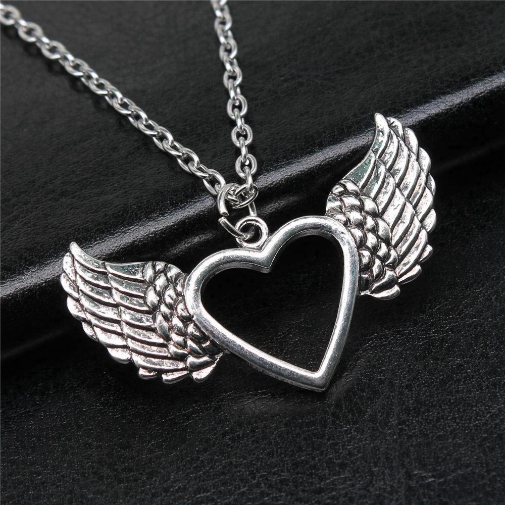 Vintage Angel Wing Pendant Necklace Alloy Feather Guardian Charm Necklaces Blessing Jewelry Gift For Making