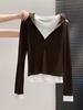 Women's Slimming Hooded Long-Sleeve Two-Piece Faux T-Shirt for Autumn 2025, Base Layer Top