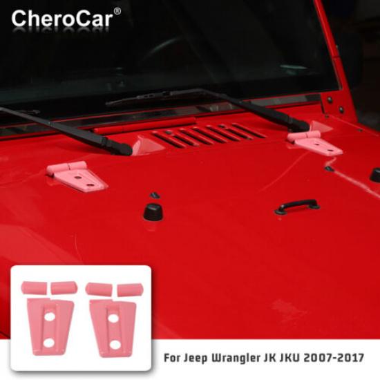 2pc Engine Hood Hinge Cover Trim Accessories For Jeep Wrangler JK JKU 07-18 Pink
