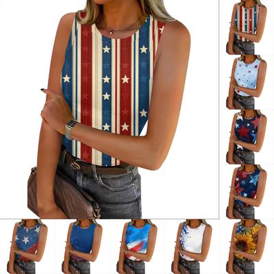 Women's Summer Fashionable Casual Independence Day Printed Round Neck Sleeveless Top Fitted Vest
