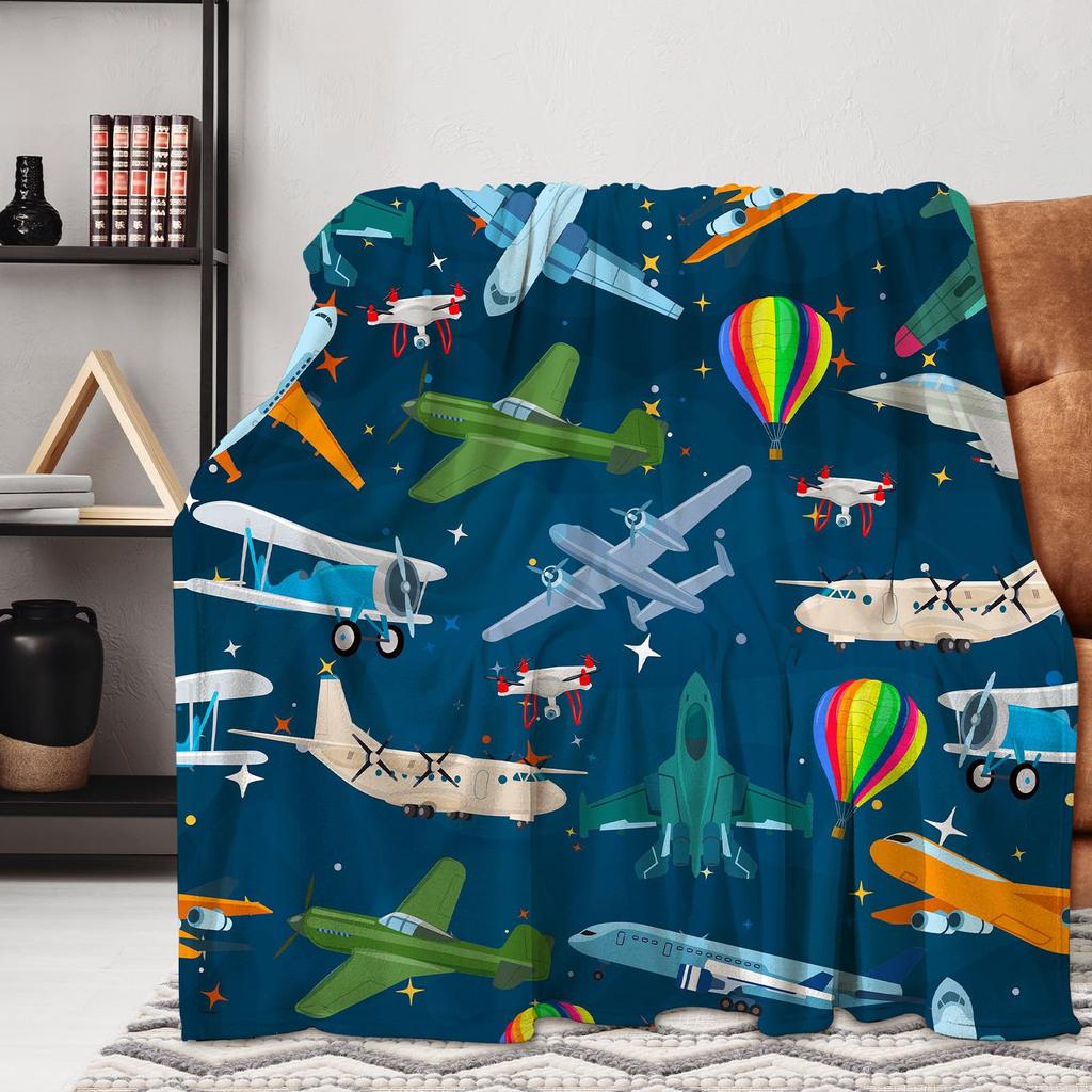 Cartoon-Flugzeug-Konzept digital bedruckte Polyester Schlafzimmer Samt Flanell Decke Vlies weiche Sofa-Abdeckdecken für Betten