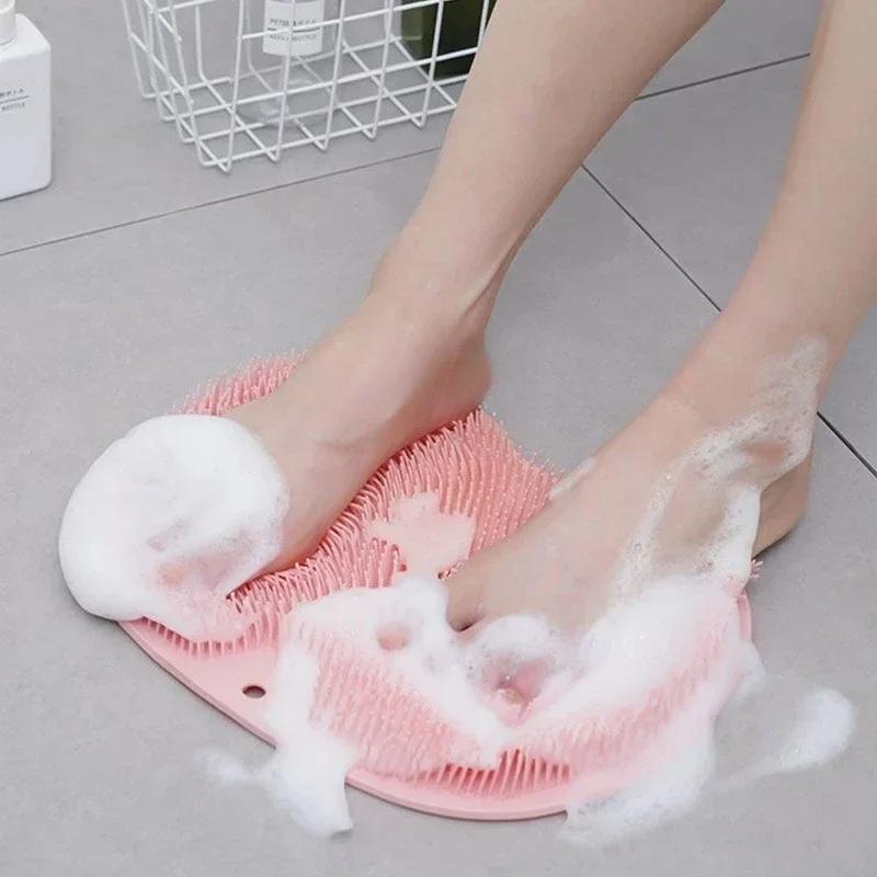 Silicone Rub Back Brush Bathroom Non-slip Wash Foot Pad Massage Shower Mat with Sucker Bath Massage Foot Exfoliating Brush Pad