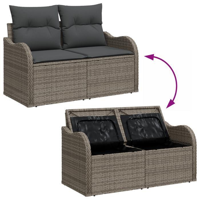 Ensemble de Canapés de Jardin vidaXL 6 Pièces avec Coussins Gris, Canapé de Jardin vidaXL 2 Places avec Rangement &amp; Coussins 3358183