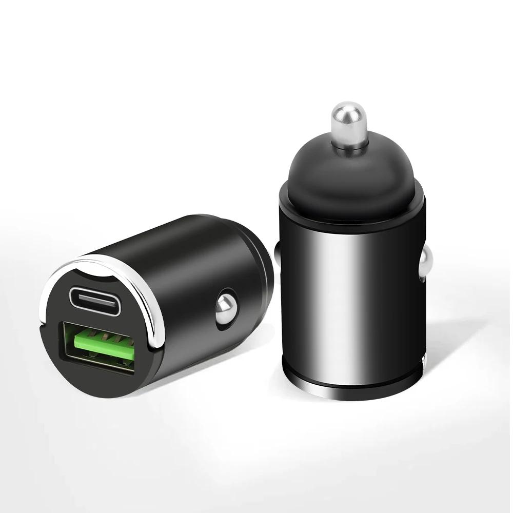 Mini Car USB/QC3.0 PD Charger 12-24V Fast Charging Car USB Type C Charger Lighter for Xiaomi Samsung Huawei iPhone