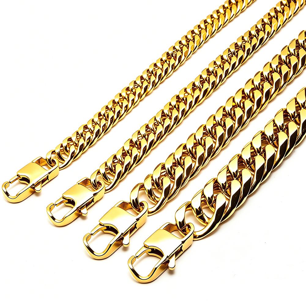 Korean Style Men's 2025 Trendy Stainless Steel & Titanium Necklace Bracelet with Square Buckle