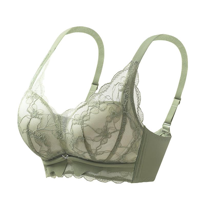 Green lace sexy underwear women's small breasts gather and show large breasts, anti-sagging bra, flat chest bra -